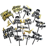 HULIANFU New Cartoon Happy Birthday Acrylic Cake Topper Cute Boy Witch Cake Topper For Kids Birthday Party Cake Decorations Baby Shower