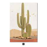 HULIANFU Nordic Desert Boho Canvas Prints Cactus Wall Art Abstract Landscape Sun and Moon Scene Wall Picture for Living Room Home Decor