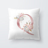 HULIANFU Pink Letter Decorative Floral Pillow Gold Alphabet Cushion for Sofa Polyester Pillowcase Decoration Salon