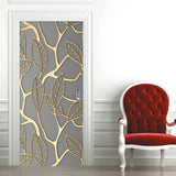 HULIANFU  Simulation Of Gilt Leaves DIY Door Stickers Home Decoration Wall Sticker Kitchen Art Mural Peel &amp; Stick Waterpoof PVC Wallpaper