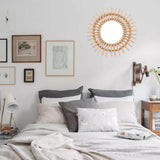 HULIANFU Rattan Innovative Art Decor Round Makeup Mirror Dressing Bathroom Wall Hanging Mirror Nordic Wall Hanging Makeup Mirror
