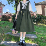 hulianfu Harajuku Sailor Collar Navy Dress Japanese Lolita Sweet Bow-knot Girl Retro Cotton Kawaii Preppy Style Short Sleeve Dress Women
