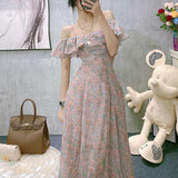 Hulianfu Vintage Chiffon Midi Dress Women Floral Print Design Korean Party Split Dress Female Summer Evening Beach Boho Dress 2021 Casual