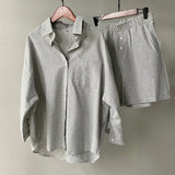hulianfu Summer Casual Two-piece Suit  Women's Retro Fashion Shorts Suites Shirt High Waist Loose Bohemian Shorts Women's Suit Top
