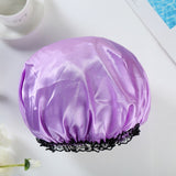 HULIANFU Waterproof Shower Cap Double Layer Elastic Bath Hat Bathing Cap For Women Spa Bathing Accessory Hair Salon Bathroom Product