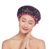 HULIANFU Waterproof Shower Cap Double Layer Elastic Bath Hat Bathing Cap For Women Spa Bathing Accessory Hair Salon Bathroom Product