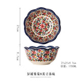 HULIANFU Krusoal Retro Ceramic Handle Salad Bowl Household Oven Breakfast Bake Pan Microwave Bohemia Binaural Soup In-glaze Tableware