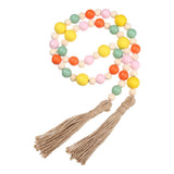 HULIANFU Natural Wood Bead Garland With Jute Rustic Wall Hanging Tassels String Handmade Garland Farmhouse Ornament DIY Home Decoration