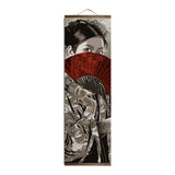HULIANFU Japanese Samurai Ukiyoe Tiger Canvas Poster Pictures for Living Room Home Decor Painting Wall Art with Solid Wood Hanging Scroll