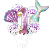HULIANFU Little Mermaid Party Balloons 32inch Number Foil Balloon Kids Birthday Party Decoration Supplies Baby Shower Decor Helium Globos