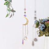 HULIANFU Metallic Hoop Moon Suncatcher Ornament Wind Chimes Crystal Prisms Hanging Rainbow Chaser Window Curtains Pendant Home Decor Gift