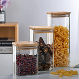 HULIANFU Square Sealed Glass Bottles New Tea Coffee Beans Transparent Glass Storage Boxes Candy and Snack Tins with Bamboo Lid