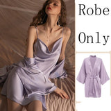 hulianfu Luxury Sexy Women Silk Kimono Bathrobe Purple Bride Bridesmaid Wedding Robe Set Lace Sleepwear Casual Home Clothes Nightwear
