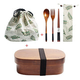 HULIANFU Wooden Lunch Box Picnic  Japanese Bento Box for School Kids Dinnerware Set with Bag&amp;Spoon Fork Chopsticks Round Square Lunch Box