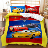 HULIANFU Red Lightning Mcqueen Duvet Cover Set Queen Car Comforter Cover Cool Car Style Quilt Cover Kids Room Teen Bed Decor Bedding set
