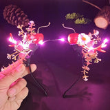 HULIANFU 2023 Luminous Elk Antler Headband Christmas Concert Forest Branch Deer Ear Headgear Hair Accessories Scenic Stage Show Photo Props