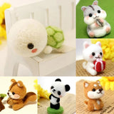 HULIANFU Non-Finished Felt Kit Cute Animal Collection Panda Squirrel Cat Penguin Doll Wool Felt Poked Kitting DIY Felting Materials
