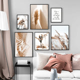 HULIANFU Wall Art Canvas Painting Beige Reed Dried Flower Plants Nordic Posters And Prints Landscape Wall Pictures For Living Room Decor