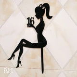 HULIANFU New High Heels Lady Happy Birthday Acrylic Cake Topper Wedding Girls Cake Toppers for 16 18 21 Birthday Party Cake Decorations