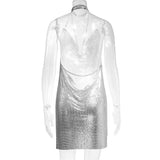 Sexy Backless y2k Metal Party Summer Dress Women Beach Night club Mini slip dress Glitter Sequin ladies Dresses