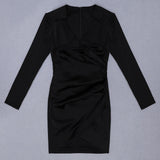 New Fashion Black Red Dress Celebrity Party Dresses Deep V Neck Long Sleeve Bodycon Women Mini Dresses Sexy Clubwear
