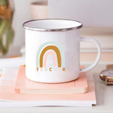 HULIANFU Rainbow Teacher Printed Enamel Mug Creative Retro Coffee Water Cups Drink Dessert Milk Cup Mugs Handle Drinkware Teacher Gifts