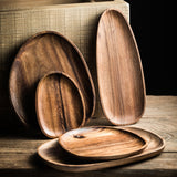 HULIANFU Whole Wood lovesickness Wood Irregular Oval Solid Wood Pan Plate Fruit Dishes Saucer Tea Tray Dessert Dinner Plate Tableware Set