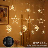 HULIANFU Star Moon Led Curtain Garland String Light Eid Mubarak Ramadan Decoration Islam Muslim Party Decor Eid Al Adha Gift Eid Mubarak