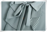 hulianfu Snican pleated sleeve cascading ruffle bow tie office ladies blouse chic fashion female tops women camisas femininas Chiffon New