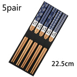 HULIANFU Reusable 5 Pair Set Handmade Bamboo Japanese Natural Wood Chopsticks Sushi Food Cat Flower Multi color Wooden Chop sticks