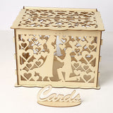 HULIANFU Wedding Card Boxes Wooden Box Wedding Supplies DIY Couple Deer Bird Flower Pattern Grid Business Card Wooden Box
