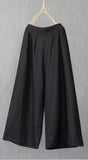 Cotton Linen Nine Capris Pants Women Elastic Waist Wide Leg Pants Casual Vintage Linen Straight Wide Leg Trousers