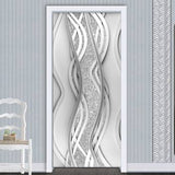 HULIANFU 2023 Modern PVC Door Sticker Self Adhesive Vinyl Silver Water Wave Pattern Waterproof Wall Sticker Home Decor Wallpaper