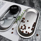 HULIANFU Stainless Steel Black Tea Tray Plate Dessert Cake Fruit Dish Letter Plates Cosmetics Storage Trays Jewelry Display Home Decor