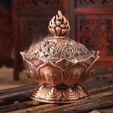 HULIANFU Lotus Flower Incense Burner Buddhism Buddha Holder Brass Mini Censer Incense Metal Craft Home Decoration