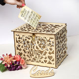 HULIANFU Wedding Card Boxes Wooden Box Wedding Supplies DIY Couple Deer Bird Flower Pattern Grid Business Card Wooden Box