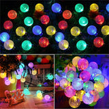 HULIANFU Solar String Lights Outdoor 60 Led Crystal Globe Lights with 8 Modes Waterproof Solar Powered Patio Light for Garden Party Decor