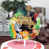 HULIANFU Wild Jungle Party Cake Topper Kids Happy Birthday  Animal Cake Flag Boy Birthday Party Decoration Children Forest Party Supplies