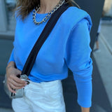 Spring autumn women's pullover long-sleeved shoulder pad plus fleece top fashion casual solid sweatshirt T-shirts for women
