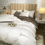 HULIANFU OLOEY 60S long-staple cotton Bedding Set Egyptian Solid color embroidery Bed set Duvet Cover Bed Sheet spread Fit sheet bed set