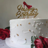HULIANFU New High Heels Lady Happy Birthday Acrylic Cake Topper Wedding Girls Cake Toppers for 16 18 21 Birthday Party Cake Decorations