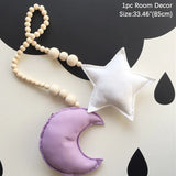 HULIANFU Nordic Boho Room Decor Double Star Moon Wooden Beads Cotton Hanging Wall Decoration Kawaii Kids Baby Bedroom Living Room Decor