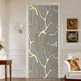 HULIANFU  Simulation Of Gilt Leaves DIY Door Stickers Home Decoration Wall Sticker Kitchen Art Mural Peel &amp; Stick Waterpoof PVC Wallpaper