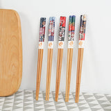 HULIANFU Reusable 5 Pair Set Handmade Bamboo Japanese Style Natural Wood Chopsticks Sushi Food Cat Flower Multi Color Wooden Chop Sticks