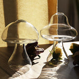 HULIANFU Mushroom Shaped Glass Vase Lovely Transparent Hydroponics Plant Vase Creative Glass Crafts Decor for Home Office Living Room A50