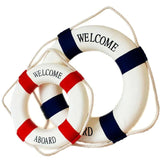 HULIANFU Nautical Style Welcome Decorative Red Blue Life Buoy Home Marine Beach Wall Decoration Life Buoy Crafts Living Room Decoration