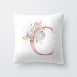 HULIANFU Pink Letter Decorative Floral Pillow Gold Alphabet Cushion for Sofa Polyester Pillowcase Decoration Salon