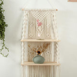 HULIANFU Macrame Shelves For Bedroom &amp; Plant Boho Home Decor Christmas Decoration Wooden Wall Shelf Candle Holder Floating Shelves Gift
