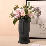 HULIANFU Nordic Ins Minimalist Ceramic Abstract Vase Black and White Human Face Creative Display Room Decorative Figue Head Shape Vase