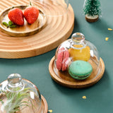 HULIANFU Mini Dessert Plate Dessert Cup Mousse Tray Cake Plate Wooden Dessert Plate with Glass Cover Dessert Plate